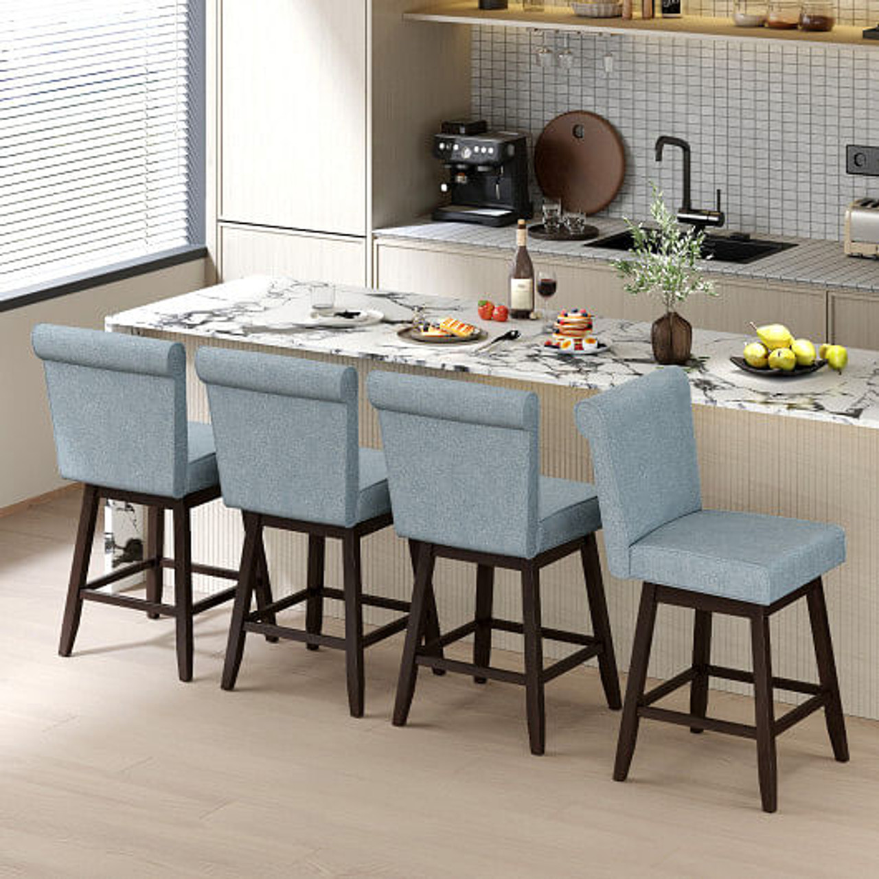 27 Inch Counter Height Bar Chairs with Rubber Wood Legs Set of 2-Beige