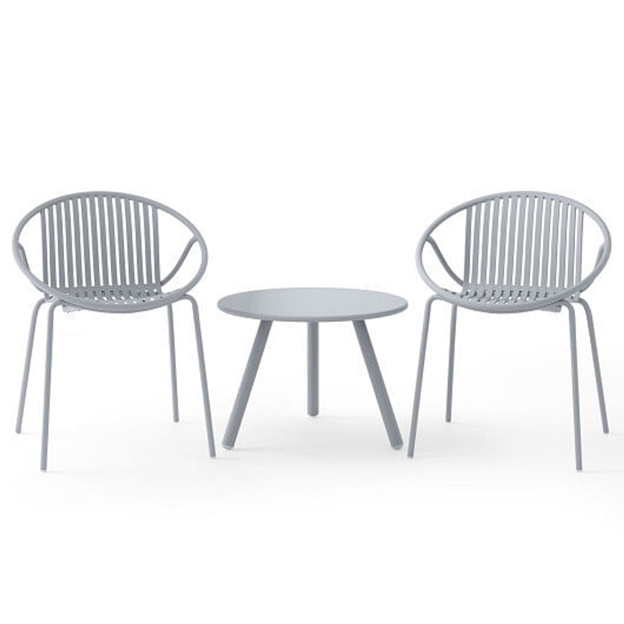 All Weather PP Patio Conversation Set with Round Coffee table and 2 Chairs-Green