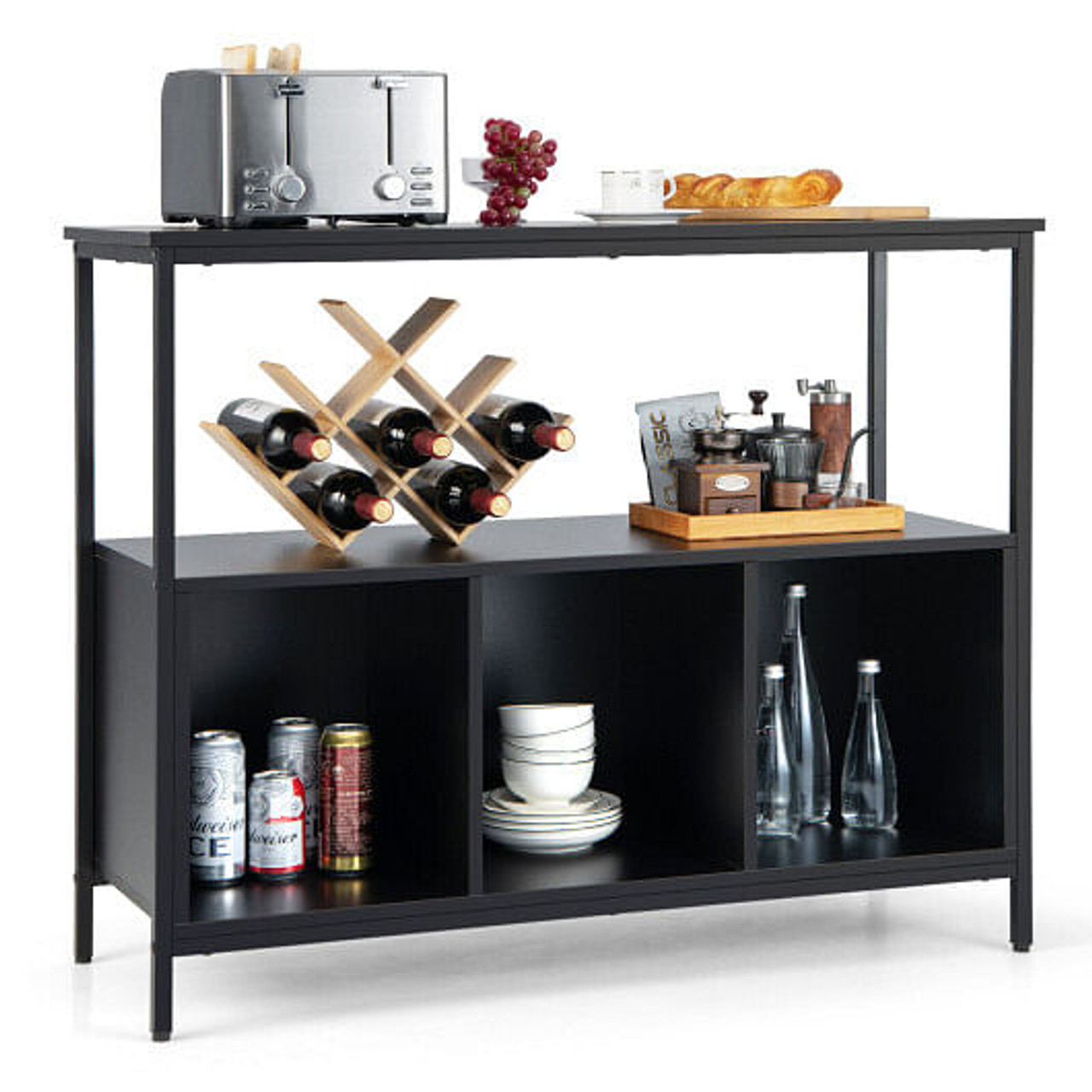 Modern Kitchen Buffet Sideboard with 3 Compartments-Rustic Brown