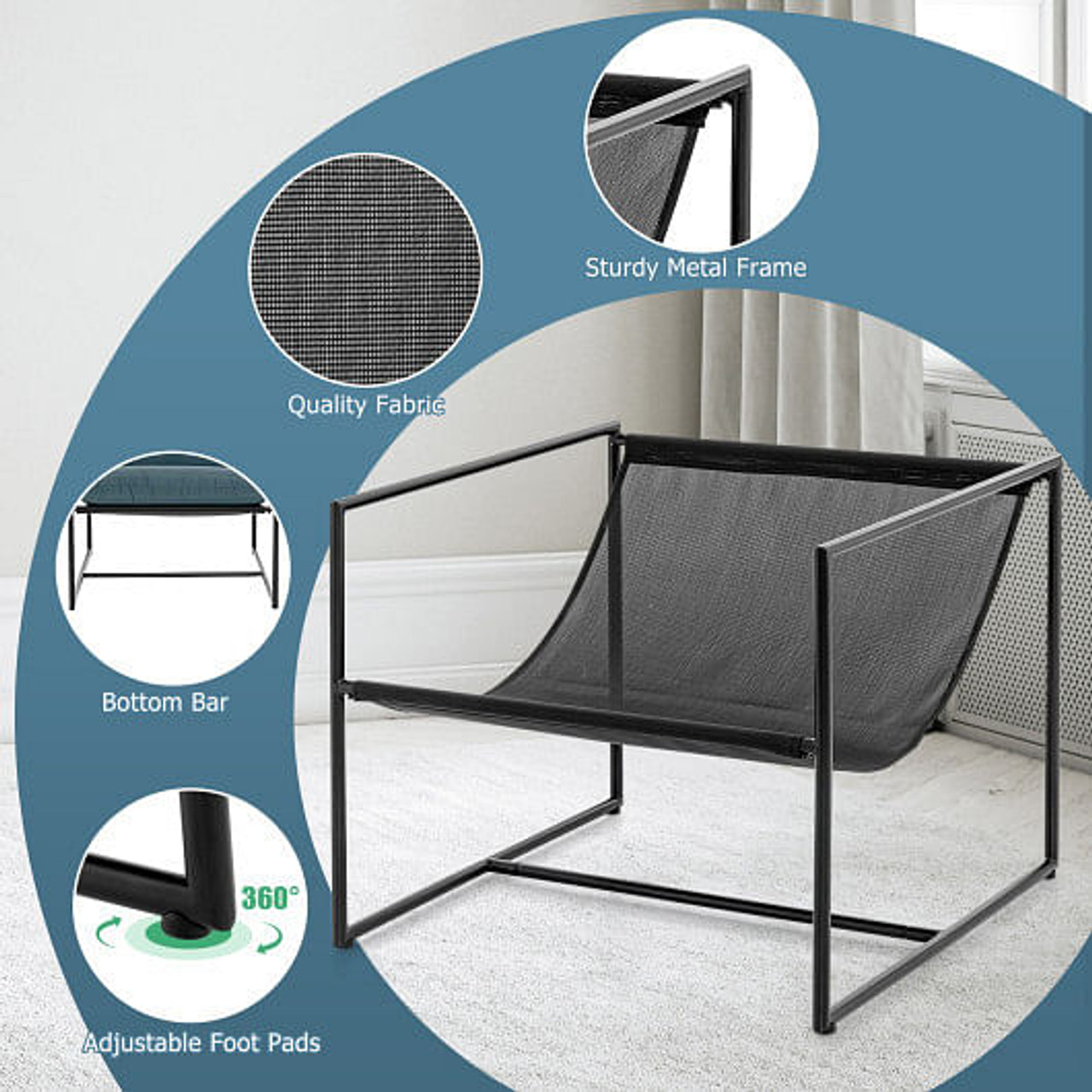 2 Pieces Sling Accent Chair Leisure Chair with Weatherproof Seat Fabric Indoor Outdoor-Navy 2 Pieces Sling Accent Chair Leisure Chair with Weatherproof Seat Fabric Indoor Outdoor-Navy