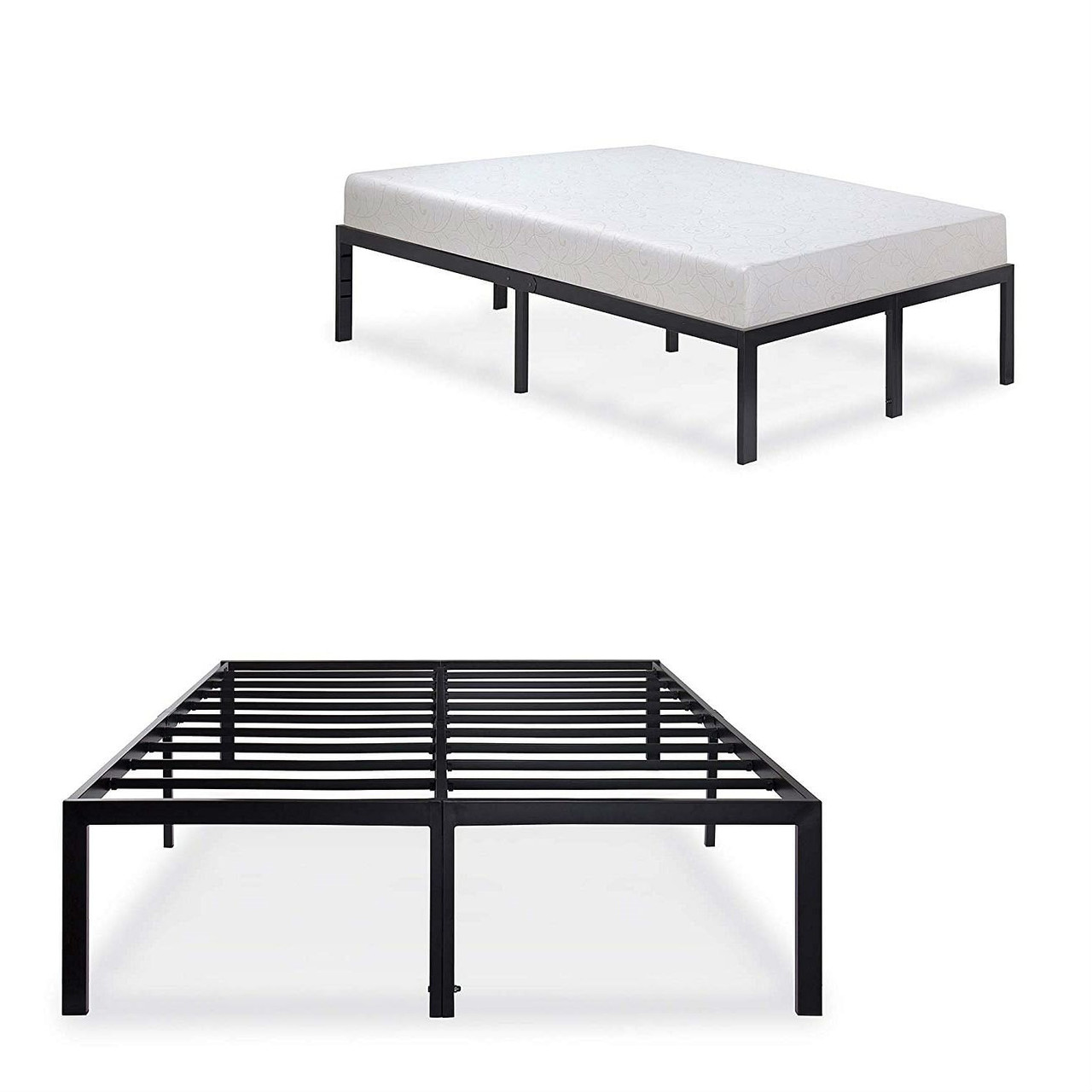 Queen 18-inch High Rise Heavy Duty Black Metal Platform Bed Frame