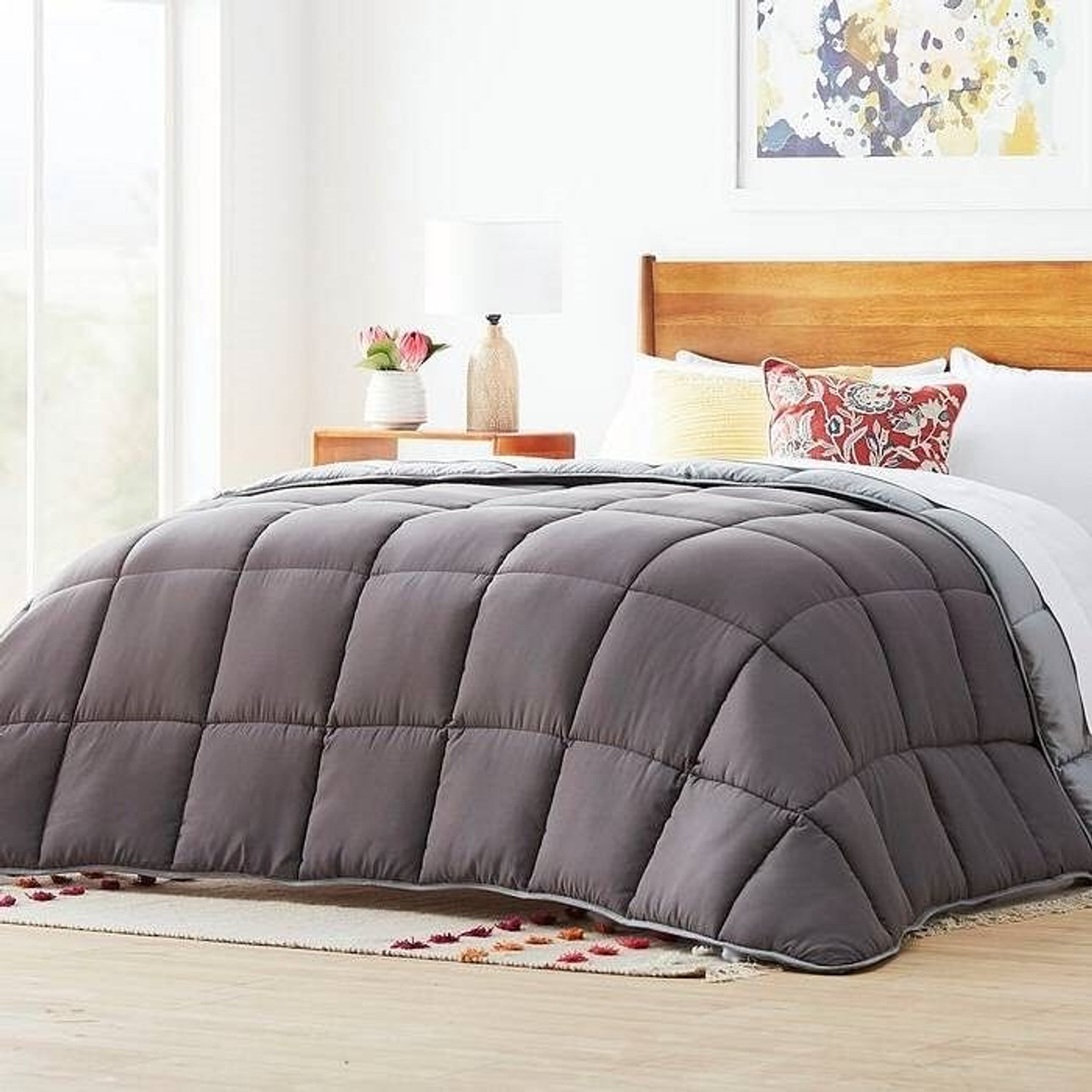 King Size All Seasons Plush Light/Dark Grey Reversible Polyester Down Alternative Comforter King Size All Seasons Plush Light/Dark Grey Reversible Polyester Down Alternative Comforter
