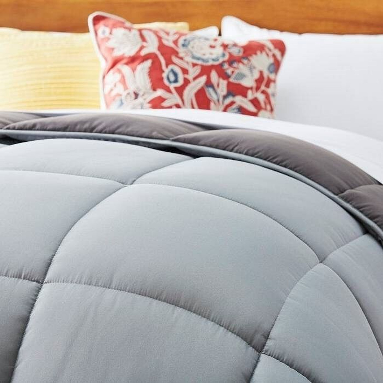 King Size All Seasons Plush Light/Dark Grey Reversible Polyester Down Alternative Comforter King Size All Seasons Plush Light/Dark Grey Reversible Polyester Down Alternative Comforter