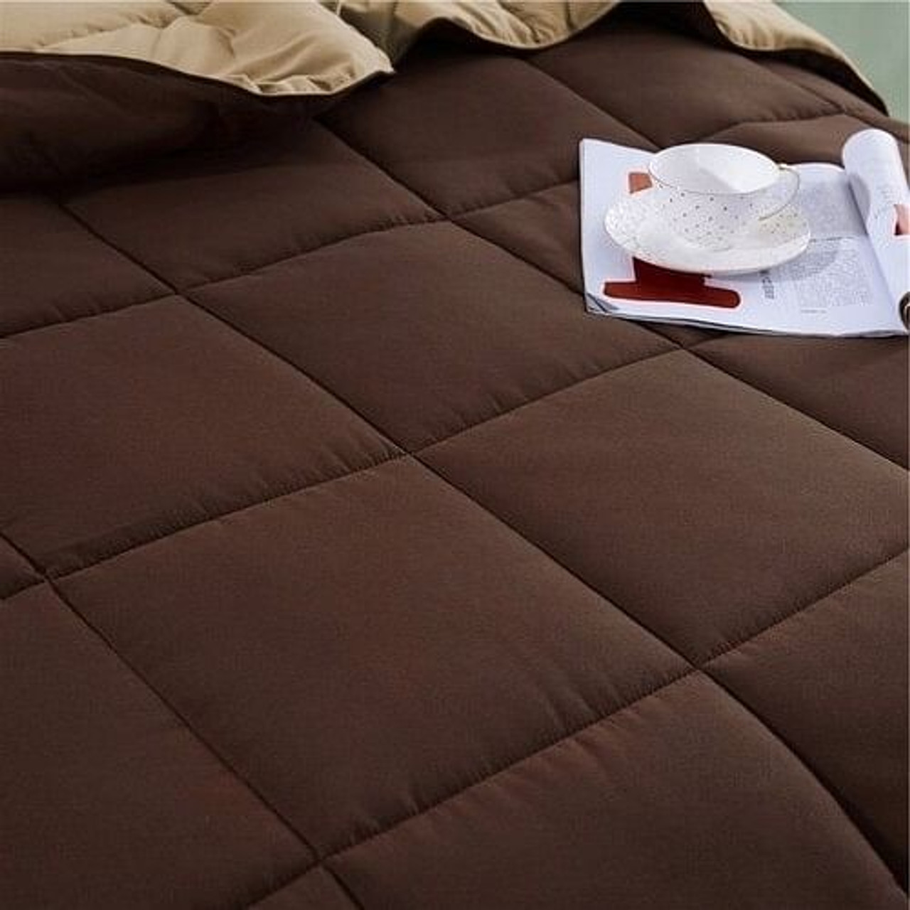 Twin/Twin XL Traditional Microfiber Reversible 3 Piece Comforter Set in Brown Twin/Twin XL Traditional Microfiber Reversible 3 Piece Comforter Set in Brown