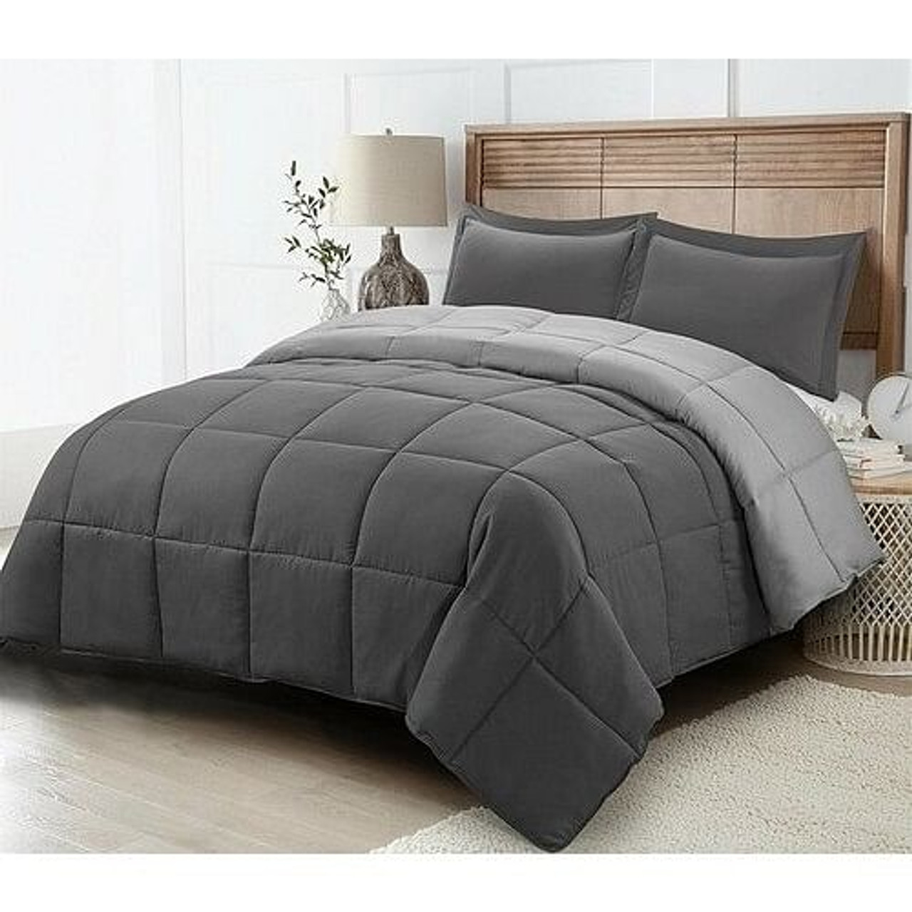 Twin/Twin XL Traditional Microfiber Reversible 3 Piece Comforter Set in Grey Twin/Twin XL Traditional Microfiber Reversible 3 Piece Comforter Set in Grey