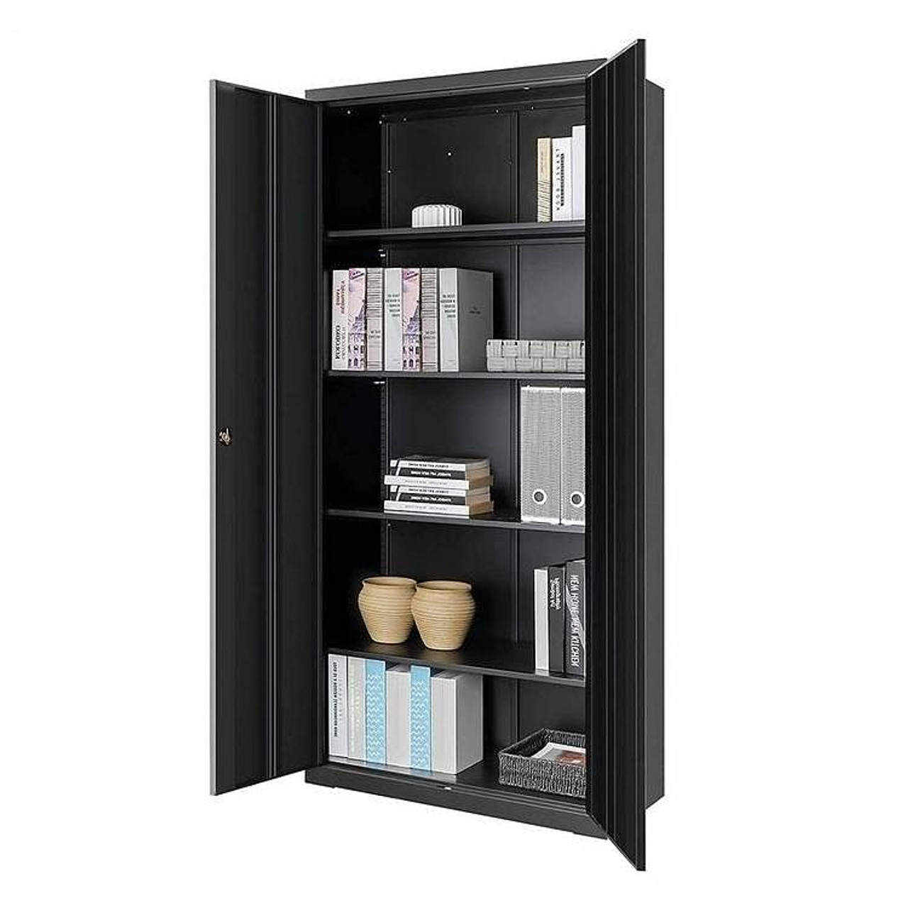 Black Steel Lockable Storage Cabinet Shelving Unit with 4 Adjustable Shelves Black Steel Lockable Storage Cabinet Shelving Unit with 4 Adjustable Shelves