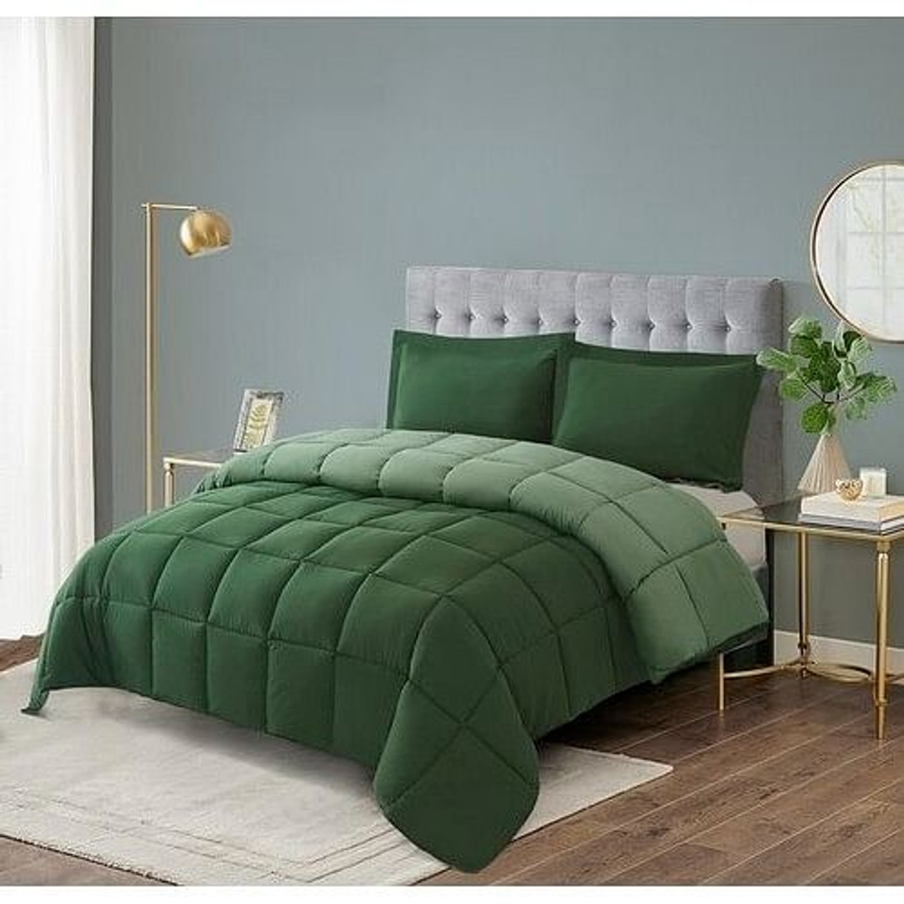 Full/Queen Traditional Microfiber Reversible 3 Piece Comforter Set in Green Full/Queen Traditional Microfiber Reversible 3 Piece Comforter Set in Green