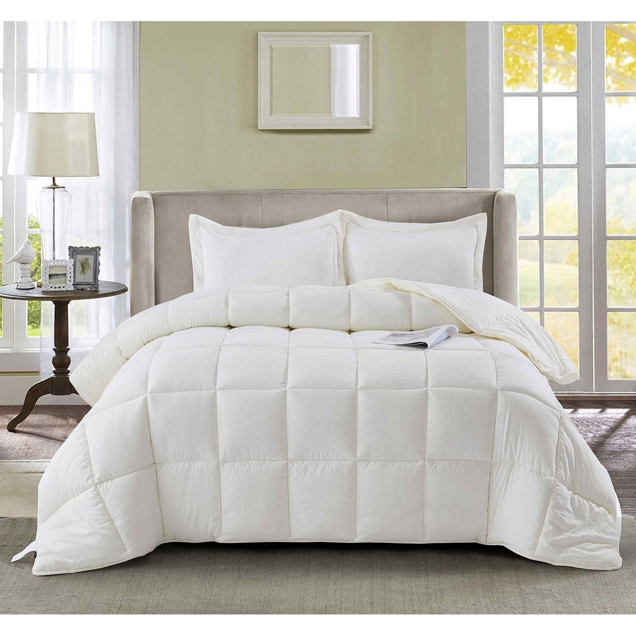 Queen Size Off White 3 Piece Microfiber Reversible Comforter Set Queen Size Off White 3 Piece Microfiber Reversible Comforter Set