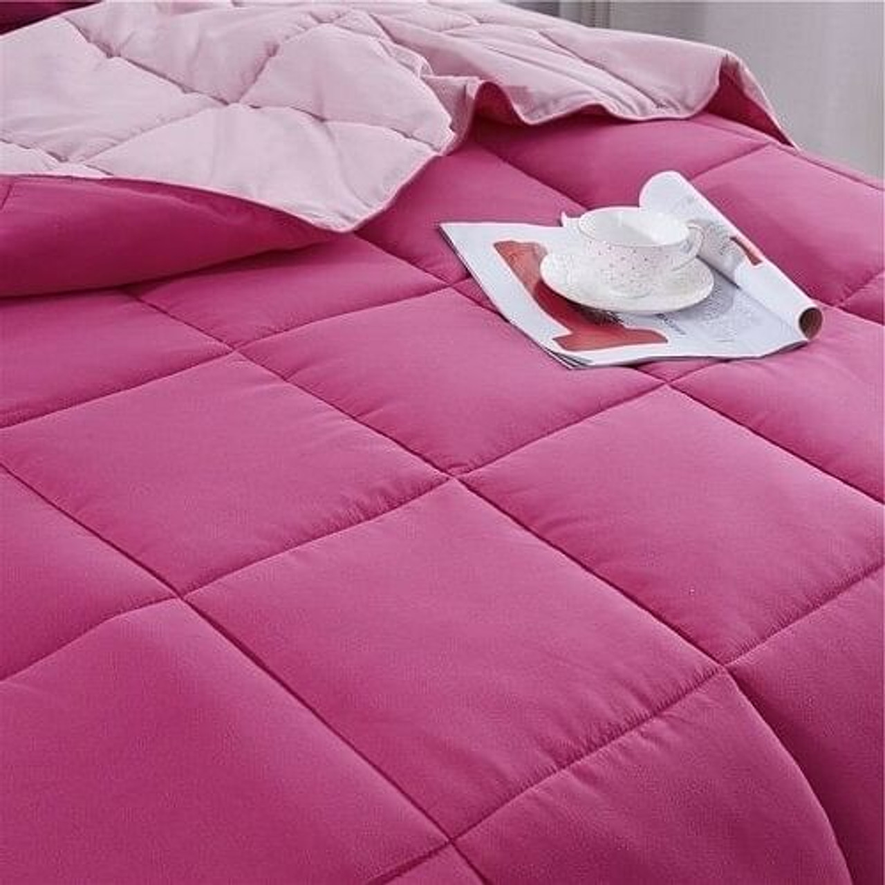 Twin/Twin XL Traditional Microfiber Reversible 3 Piece Comforter Set in Pink Twin/Twin XL Traditional Microfiber Reversible 3 Piece Comforter Set in Pink