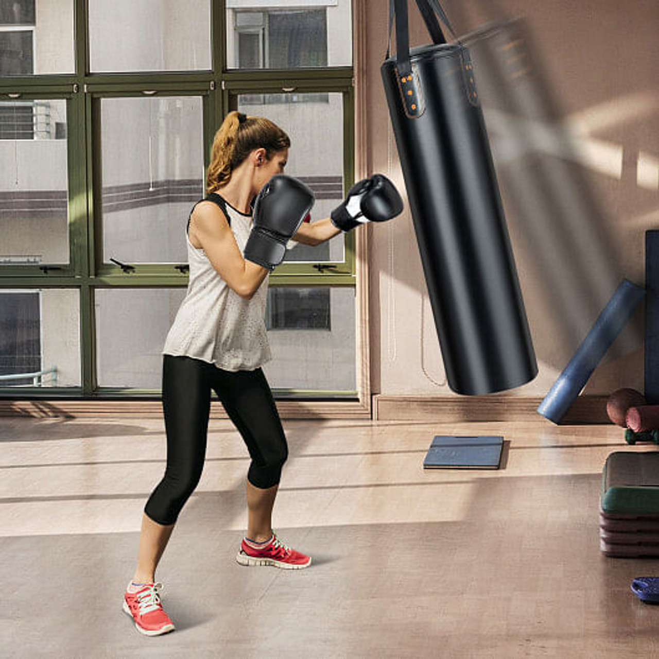 4-In-1 Hanging Punching Bag Set with Punching Gloves and Ceiling Hook