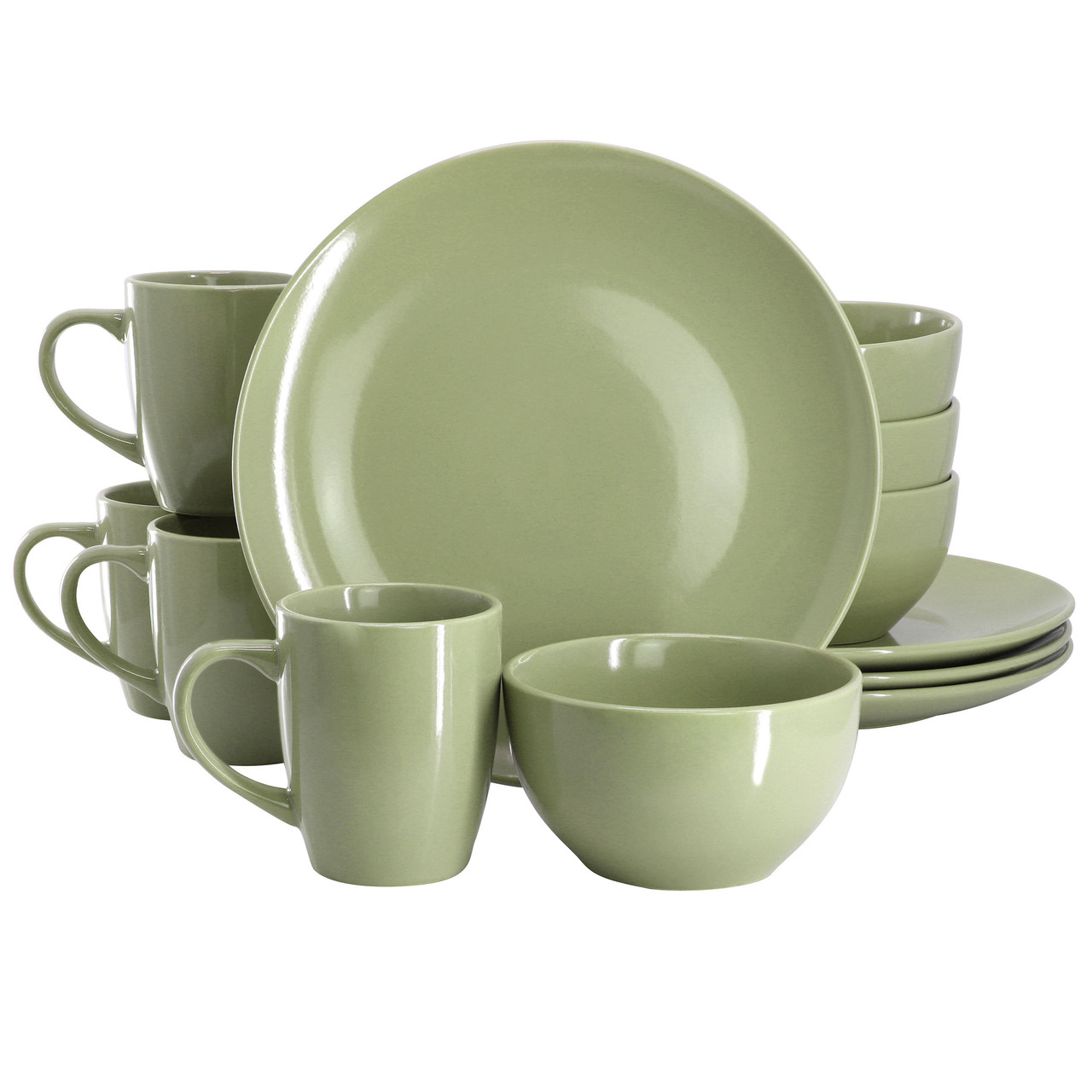Gibson Home Everyday Plus 12 Piece Stoneware Dinnerware Set in Sage Green