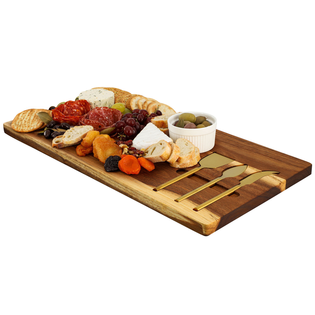 MegaChef 21 x 11 Inch Acacia Wood Cheese Board with 3 Piece Knife  Set