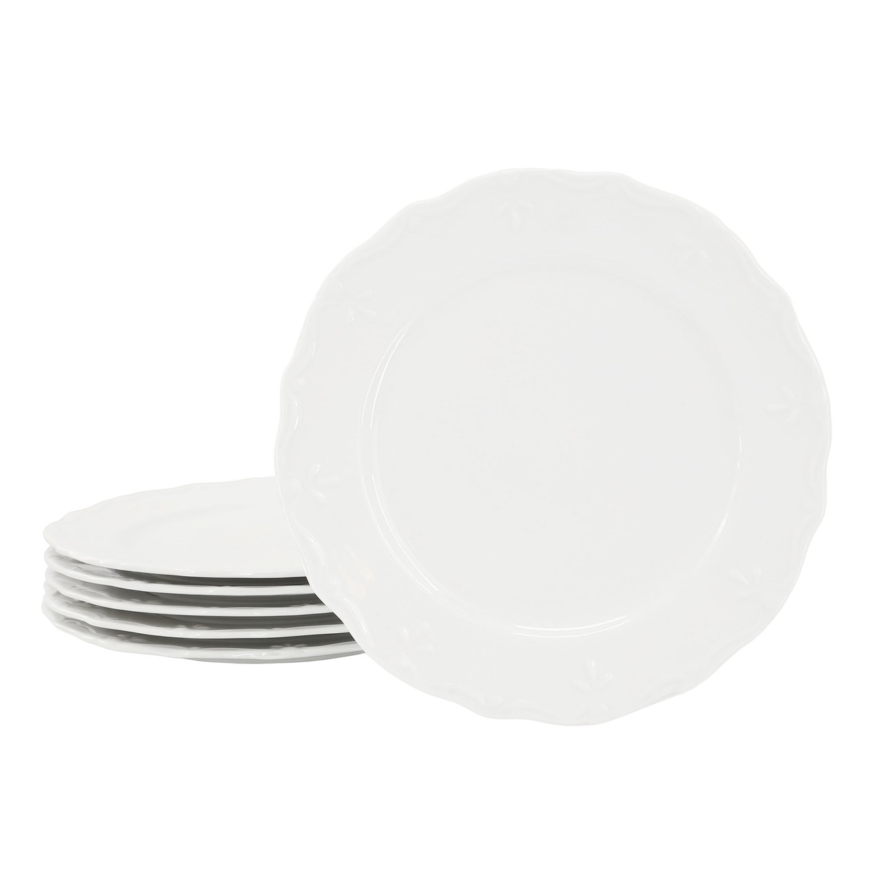 Elama Henryi 6 Piece 8.75 Inch Porcelain Salad Plate Set in White