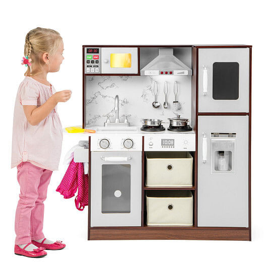 Kids Modern Toy Kitchen Playset with Attractive Lights and Sounds-Coffee