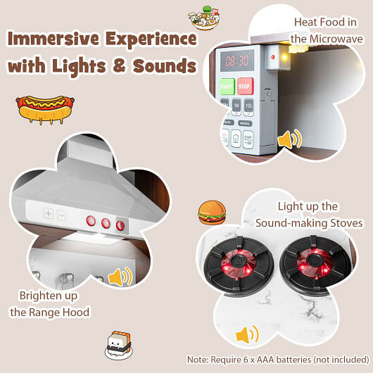 Kids Modern Toy Kitchen Playset with Attractive Lights and Sounds-Coffee