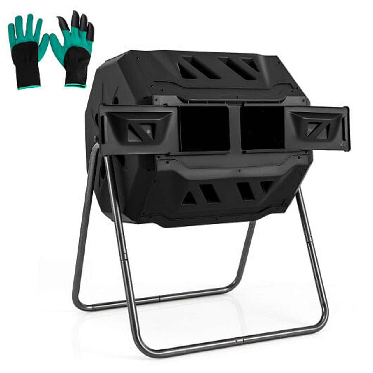 360?° Rotatable Tumbling Composter with 2 Sliding Doors-Green 360?° Rotatable Tumbling Composter with 2 Sliding Doors-Green