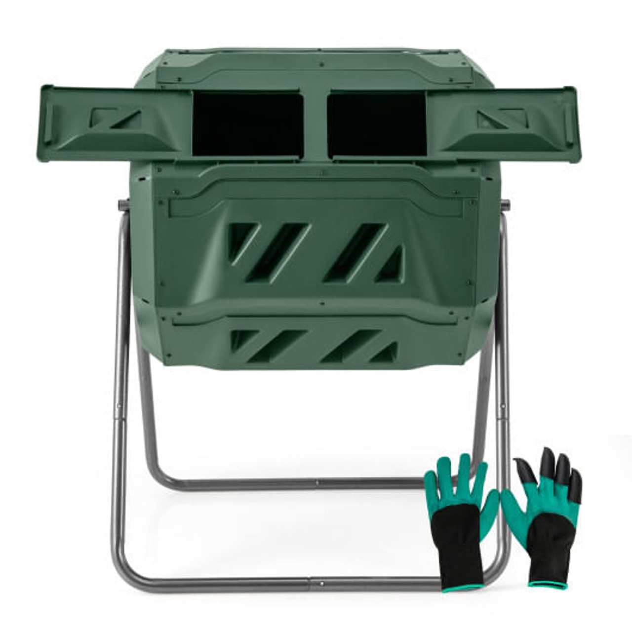 360?° Rotatable Tumbling Composter with 2 Sliding Doors-Green 360?° Rotatable Tumbling Composter with 2 Sliding Doors-Green