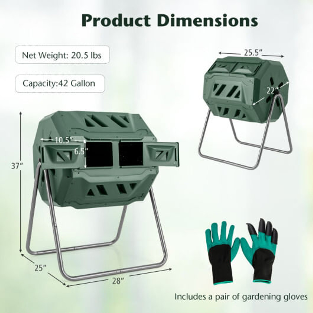 360?° Rotatable Tumbling Composter with 2 Sliding Doors-Green 360?° Rotatable Tumbling Composter with 2 Sliding Doors-Green