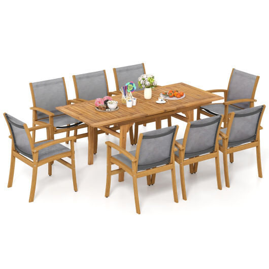 9 Pieces Acacia Wood Patio Dining Set for 6-8