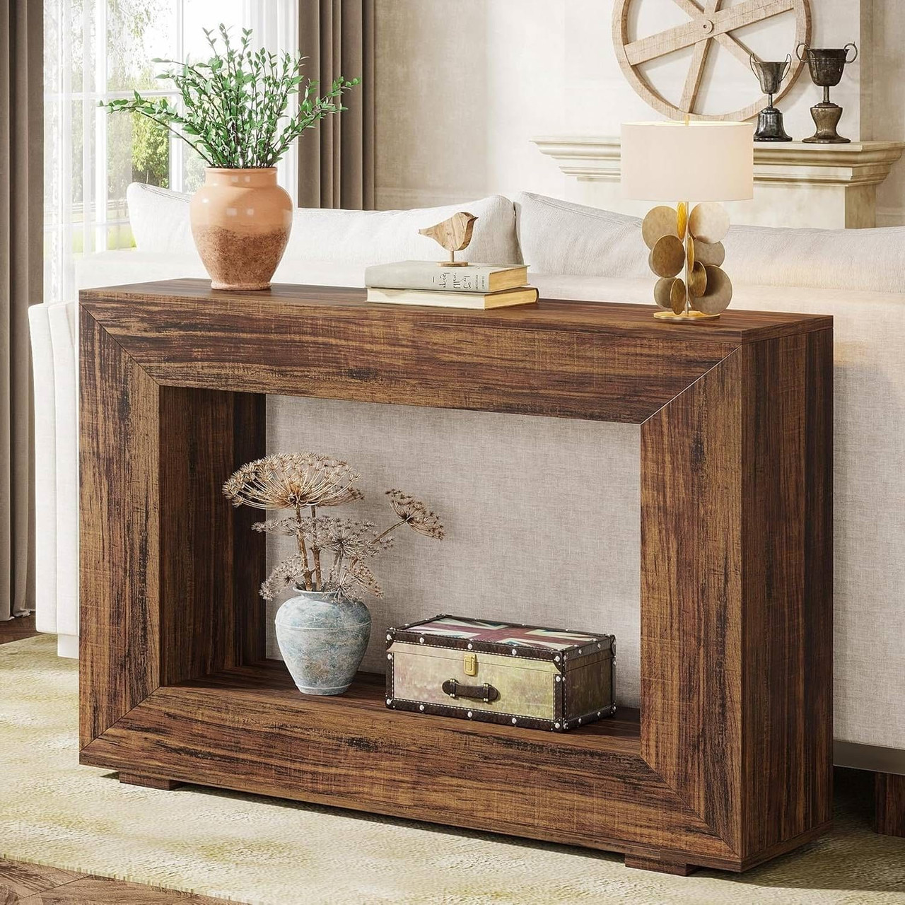 Modern Farmhouse 47-inch Long Entryway Console Table in Rustic Brown Wood Finish Modern Farmhouse 47-inch Long Entryway Console Table in Rustic Brown Wood Finish