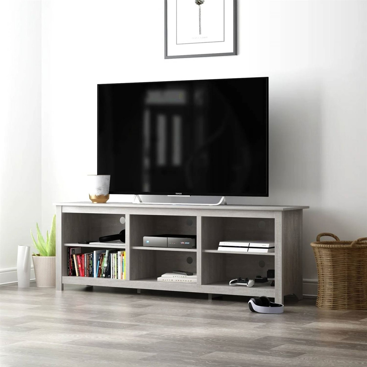 Farmhouse Style TV Stand in Light Grey Oak Wood Finish - for TVs up to 70-inch Farmhouse Style TV Stand in Light Grey Oak Wood Finish - for TVs up to 70-inch