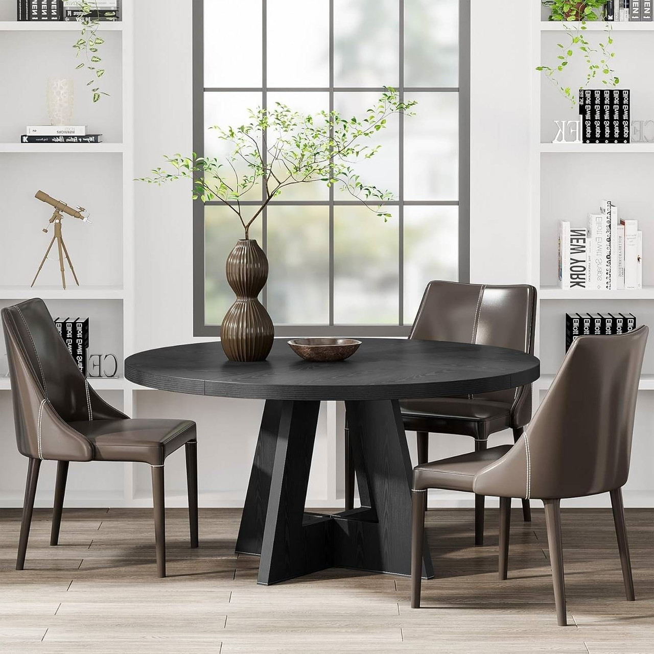 Modern Farmhouse 47-inch Round Kitchen Dining Table in Black Wood Finish Modern Farmhouse 47-inch Round Kitchen Dining Table in Black Wood Finish