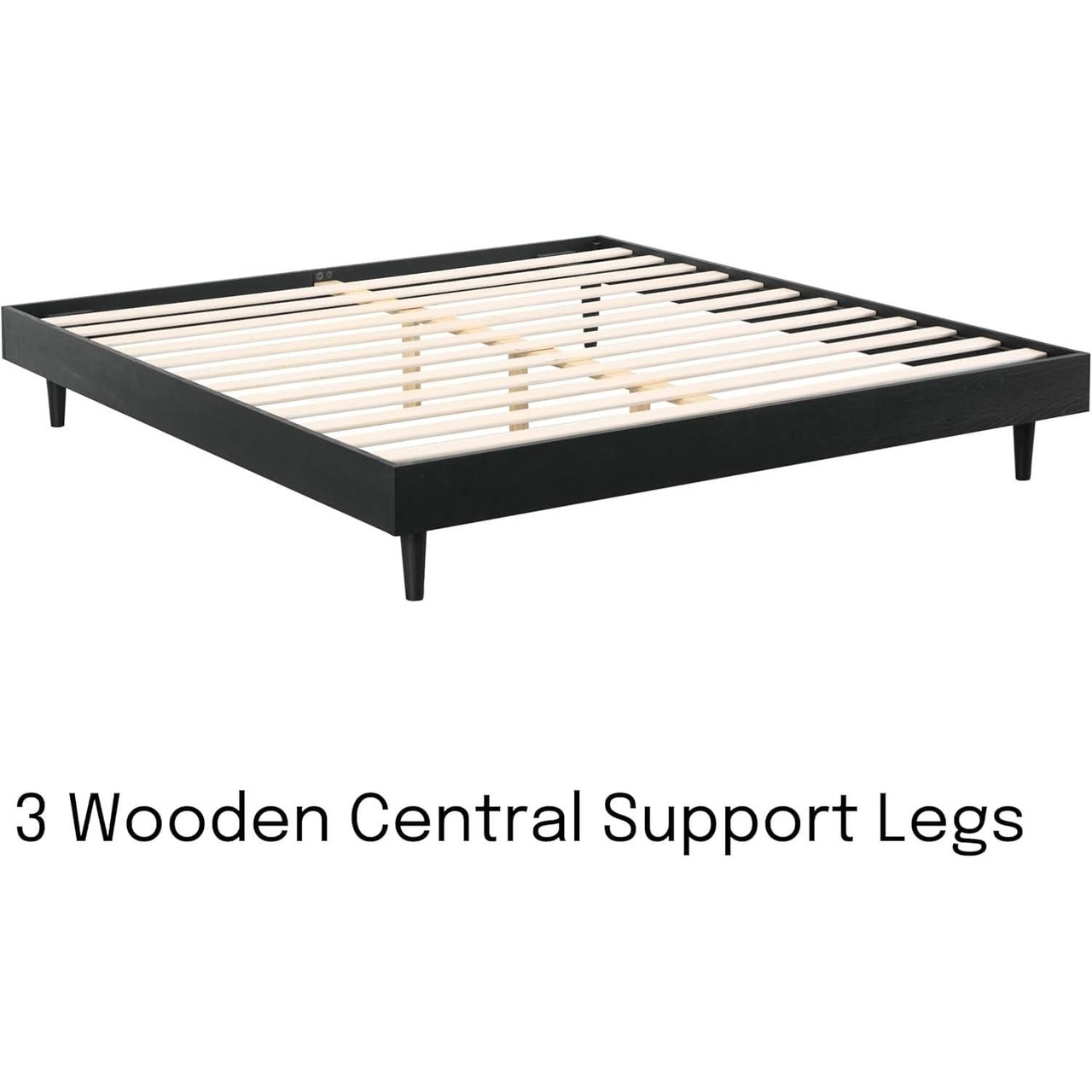 Queen size Mid-Century Modern Platform Bed Frame in Black Wood Finish