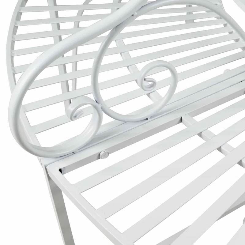 Half-Circle White Metal Outdoor Patio Garden Tree Bench