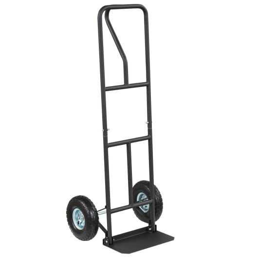 P-Handle Hand Truck with Foldable Load Plate for Warehouse Garage-Black