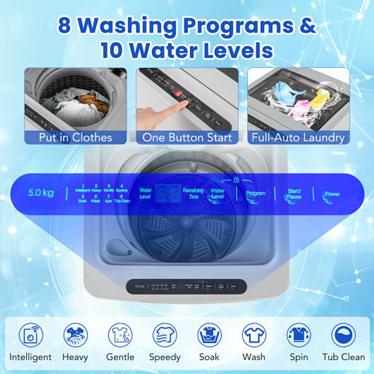 Full-Automatic Washing Machine Washer and Spin Combo-Grey Full-Automatic Washing Machine Washer and Spin Combo-Grey