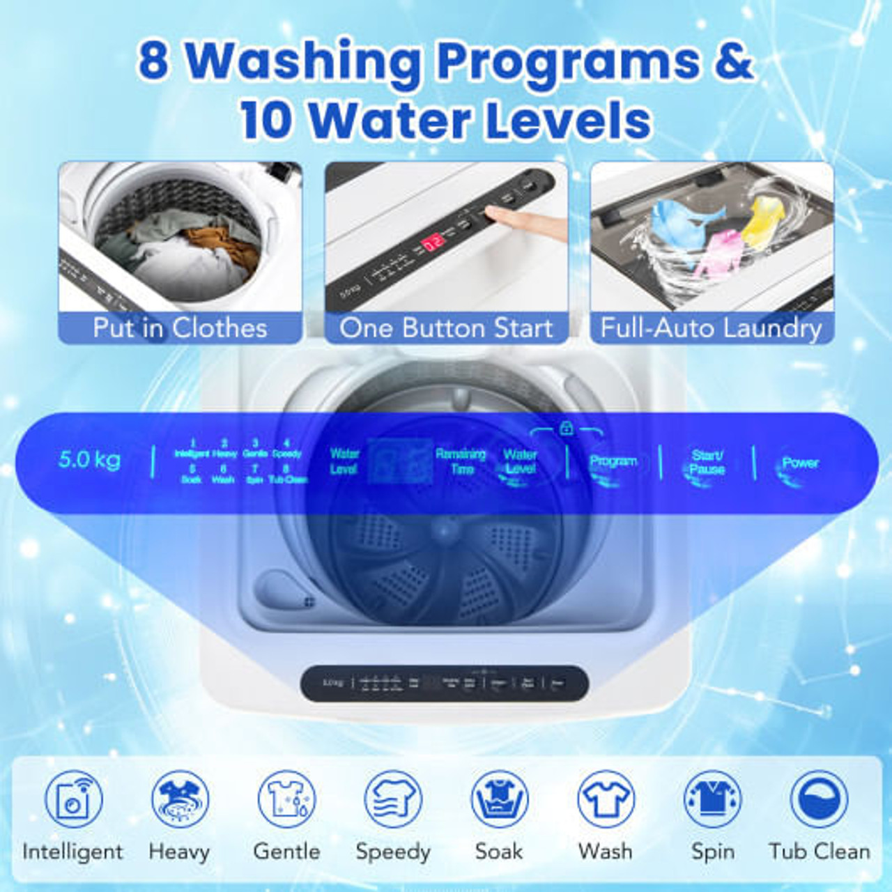 Full-Automatic Washing Machine Washer and Spin Combo-Grey Full-Automatic Washing Machine Washer and Spin Combo-Grey