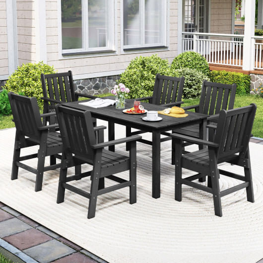 7 Pieces Patio Dining Set Outdoor HDPE Weather Resistant Table and Chairs Set-Black