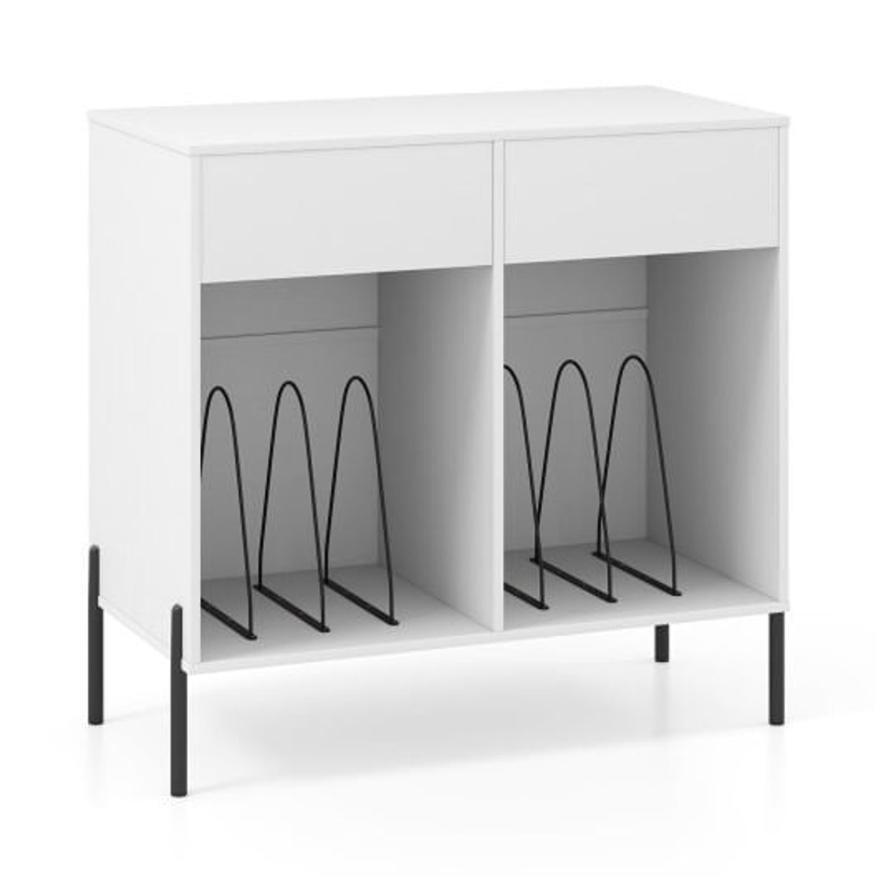 Record Player Stand with Power Outlets Double Wide Turntable Stand Vinyl Record Storage Table-White