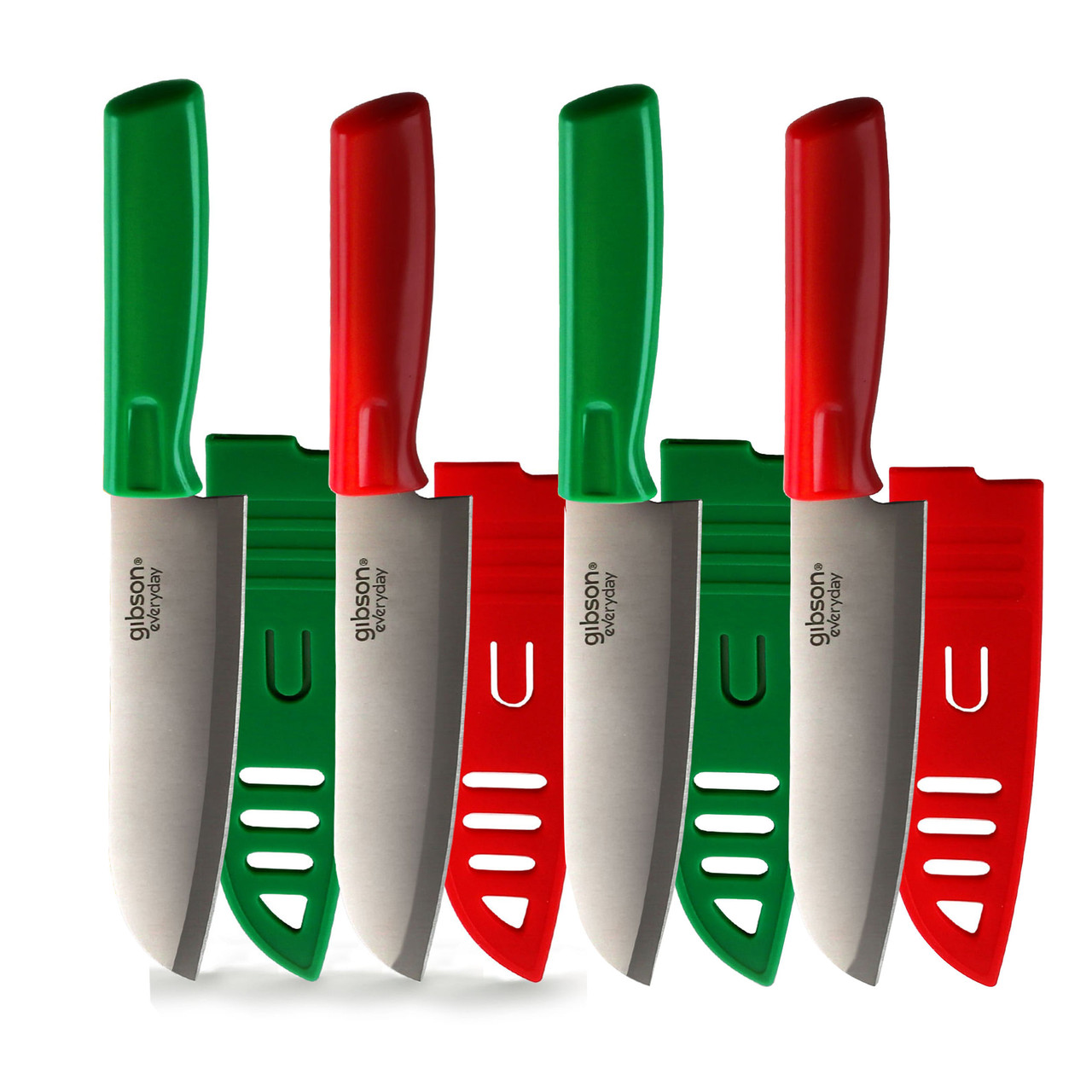 Gibson Everyday Grantville 4 Piece 6 Inch Santoku Knife with Sheath in Red and Green Gibson Everyday Grantville 4 Piece 6 Inch Santoku Knife with Sheath in Red and Green