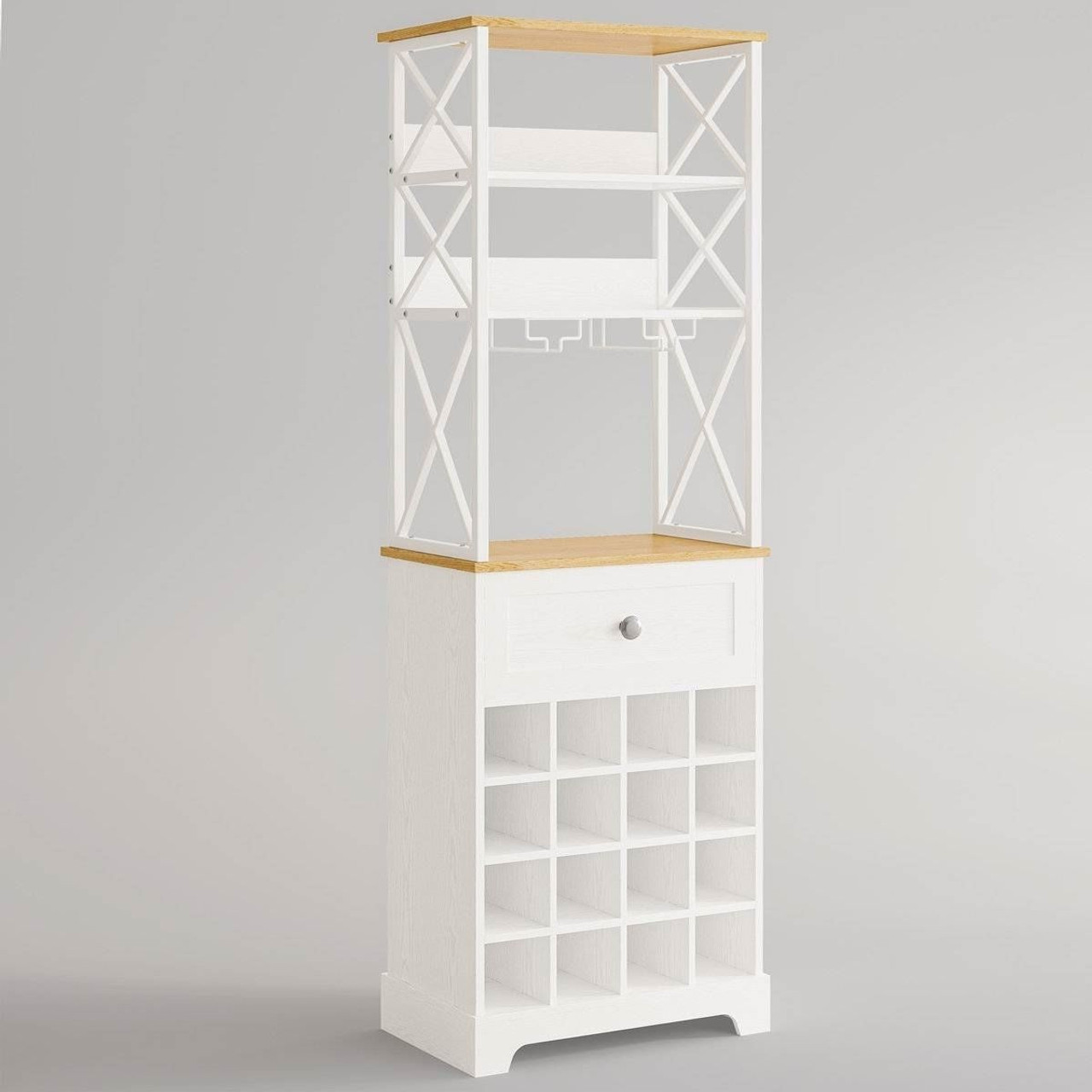 White/Natural Wine Bottle & Glass Rack Cabinet Bar Storage White/Natural Wine Bottle & Glass Rack Cabinet Bar Storage
