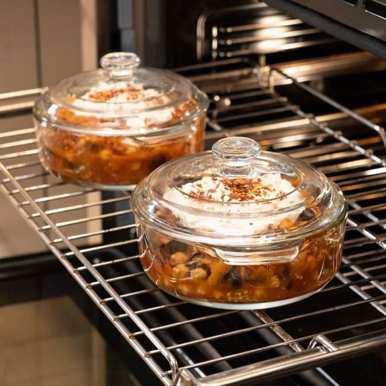 Set of 2 - 1-Quart Glass Dutch Oven Casserole Bakeware Baking Dishes with Lids