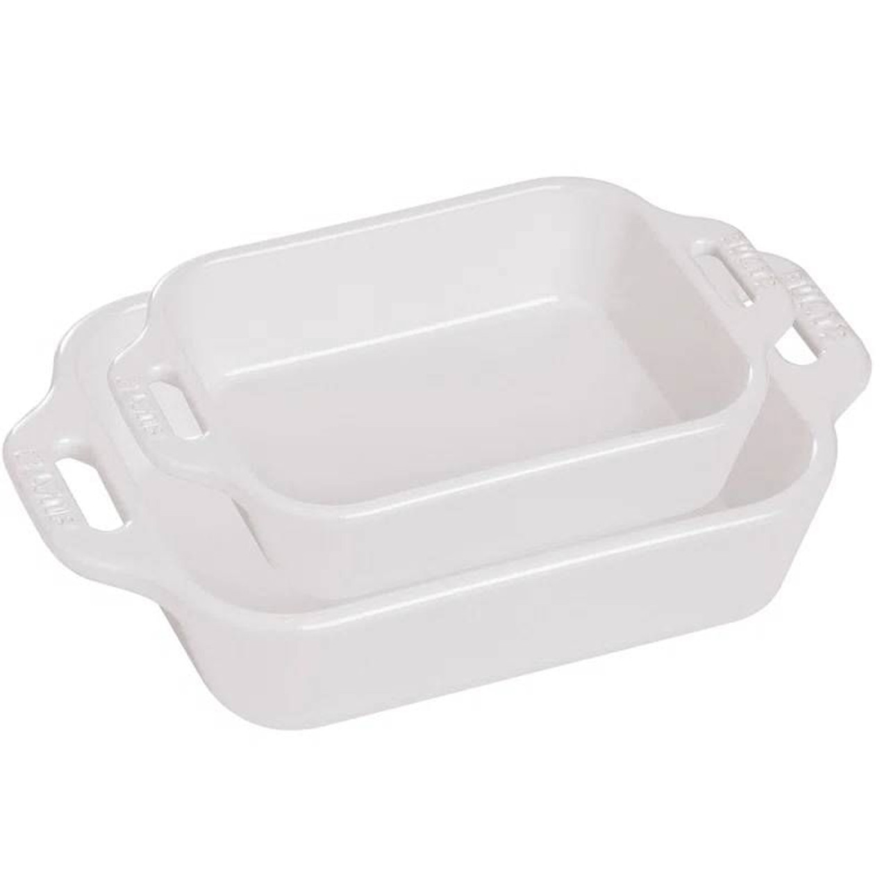 2 Piece Ceramic Stoneware Bakeware Casserole Dish Set in White