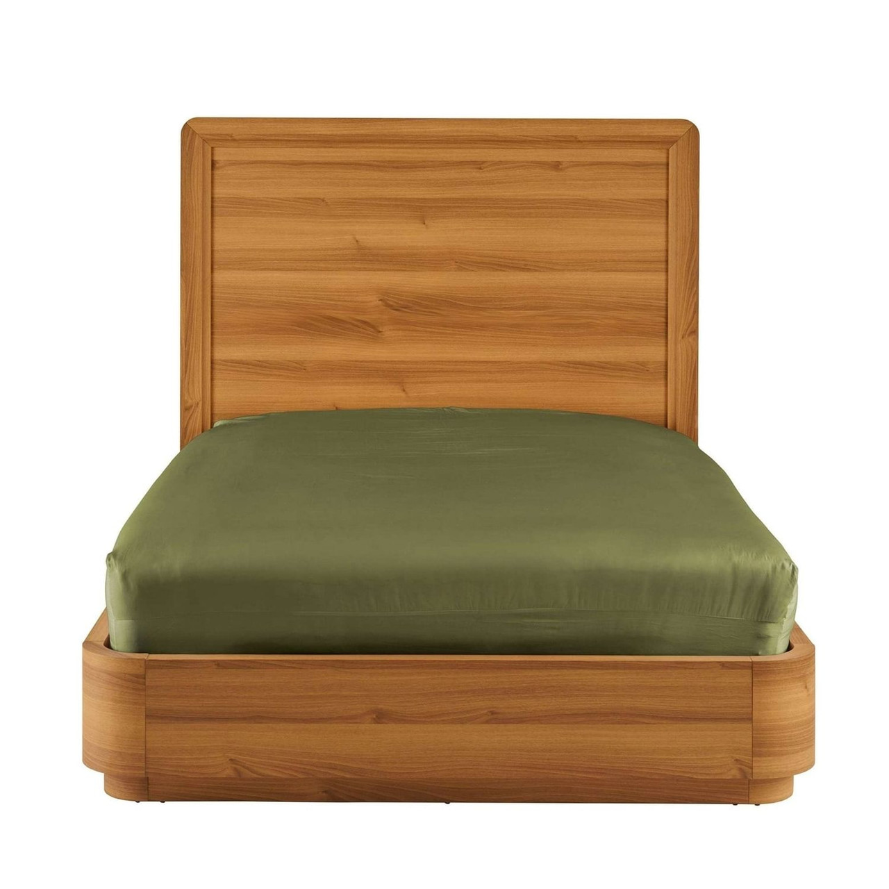 Queen Modern Wood Platform Bed Frame with Round Corners and Headboard