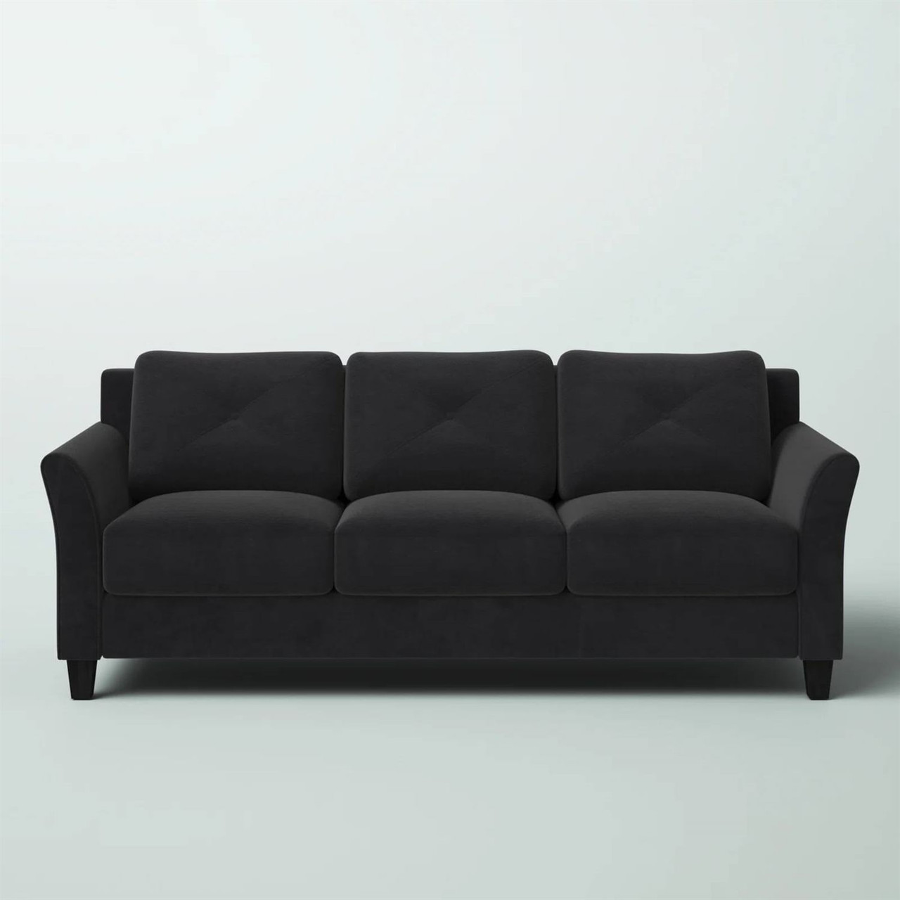 Modern 3-Seater Black Microfiber Upholstered Sofa