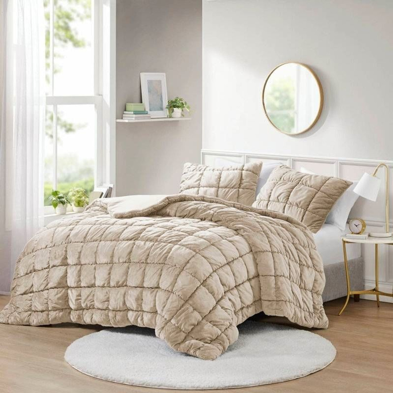 Twin Size Beige Velvety Soft Down Alternative Comforter Set Twin Size Beige Velvety Soft Down Alternative Comforter Set