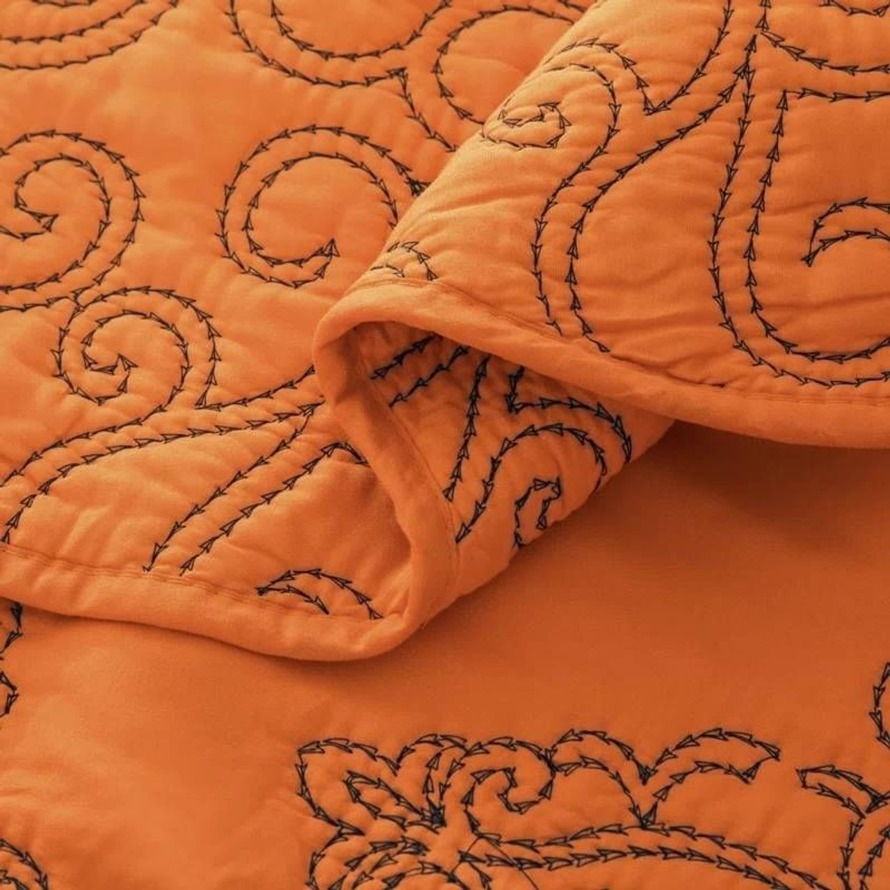 Queen size Orange Nectarine Damask Embroidered 4 Piece Oversized Bedspread Set Queen size Orange Nectarine Damask Embroidered 4 Piece Oversized Bedspread Set