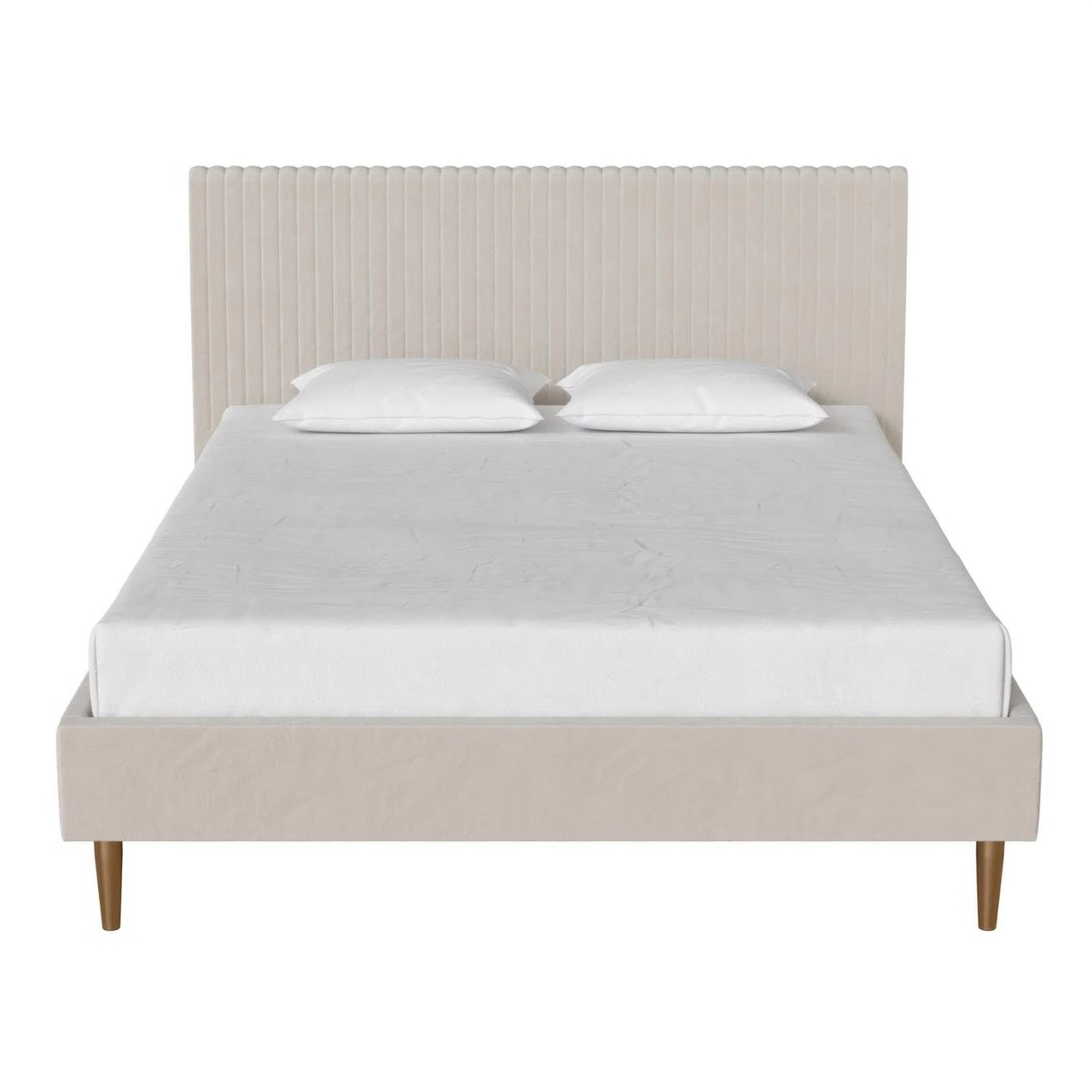 Full size Off-White Ivory Cream Upholstered Platform Bed Frame with Headboard