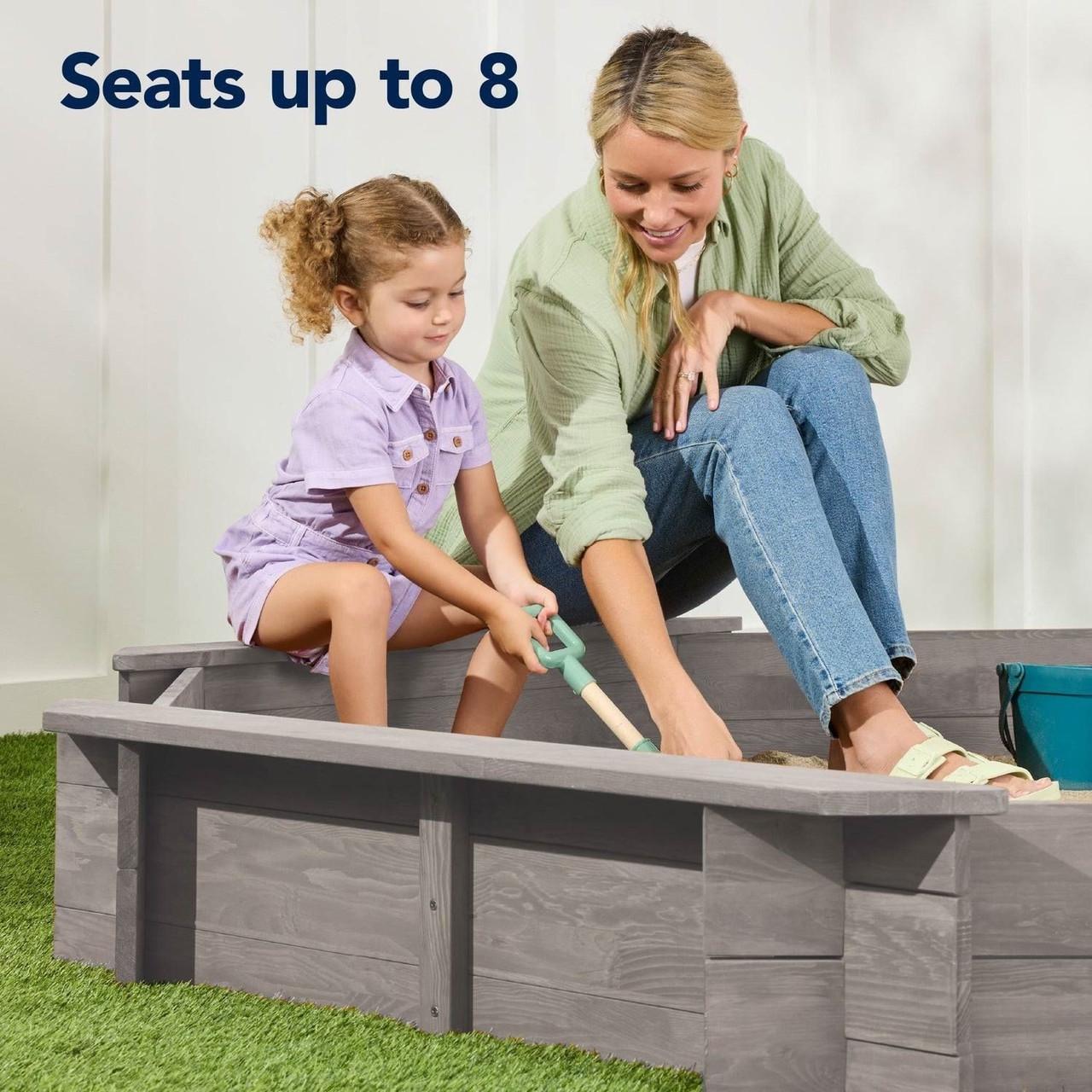 Outdoor Kid's Octagonal Sandbox in Grey Wood Finish