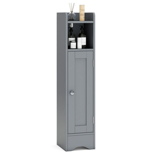 Slim Bathroom Cabinet Corner with 1 Door and Adjustable Shelves-Black