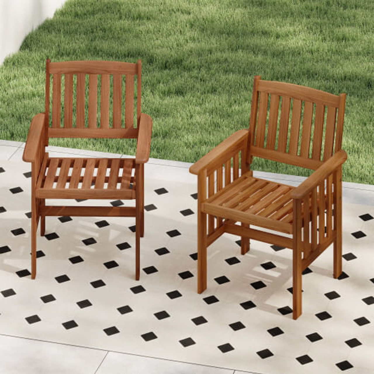 Patio Chairs Set of 2 Outdoor Solid Wood Chairs with Slatted Seat and Inclined Backrest Patio Chairs Set of 2 Outdoor Solid Wood Chairs with Slatted Seat and Inclined Backrest