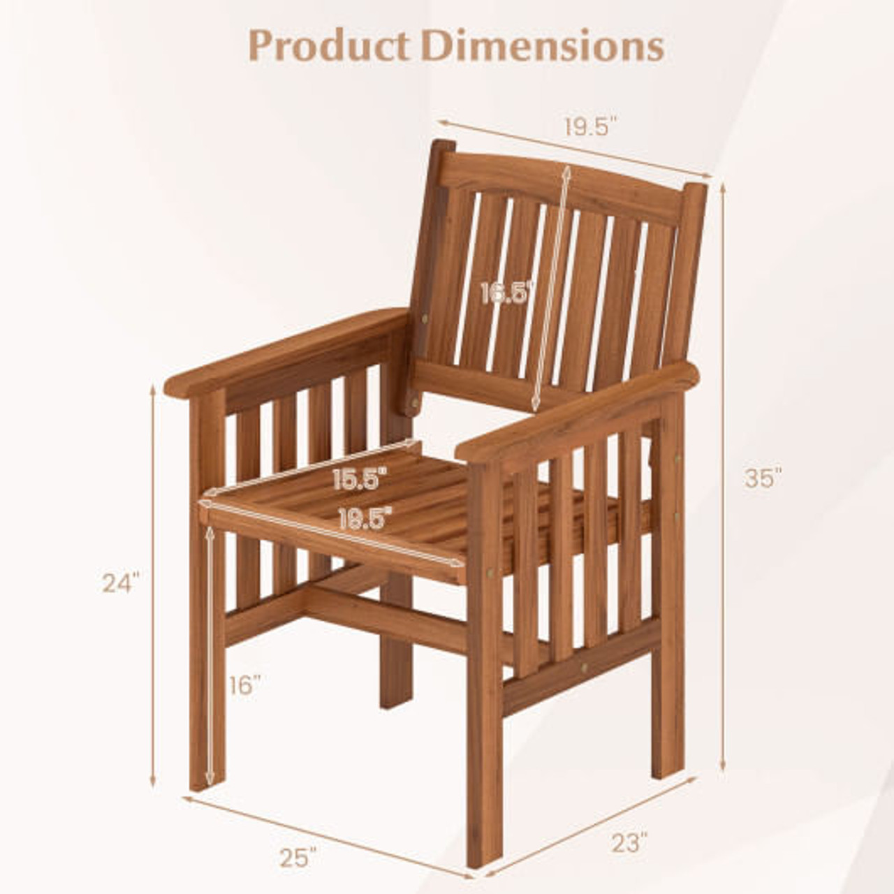 Patio Chairs Set of 2 Outdoor Solid Wood Chairs with Slatted Seat and Inclined Backrest Patio Chairs Set of 2 Outdoor Solid Wood Chairs with Slatted Seat and Inclined Backrest