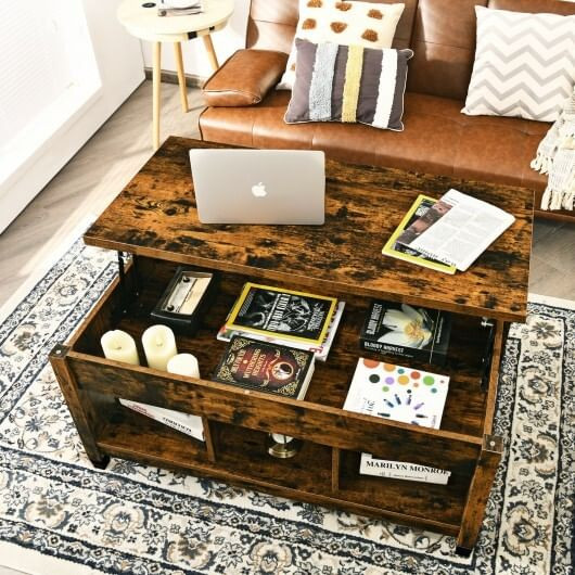 Lift Top Coffee Table with Hidden Storage Compartment-Black