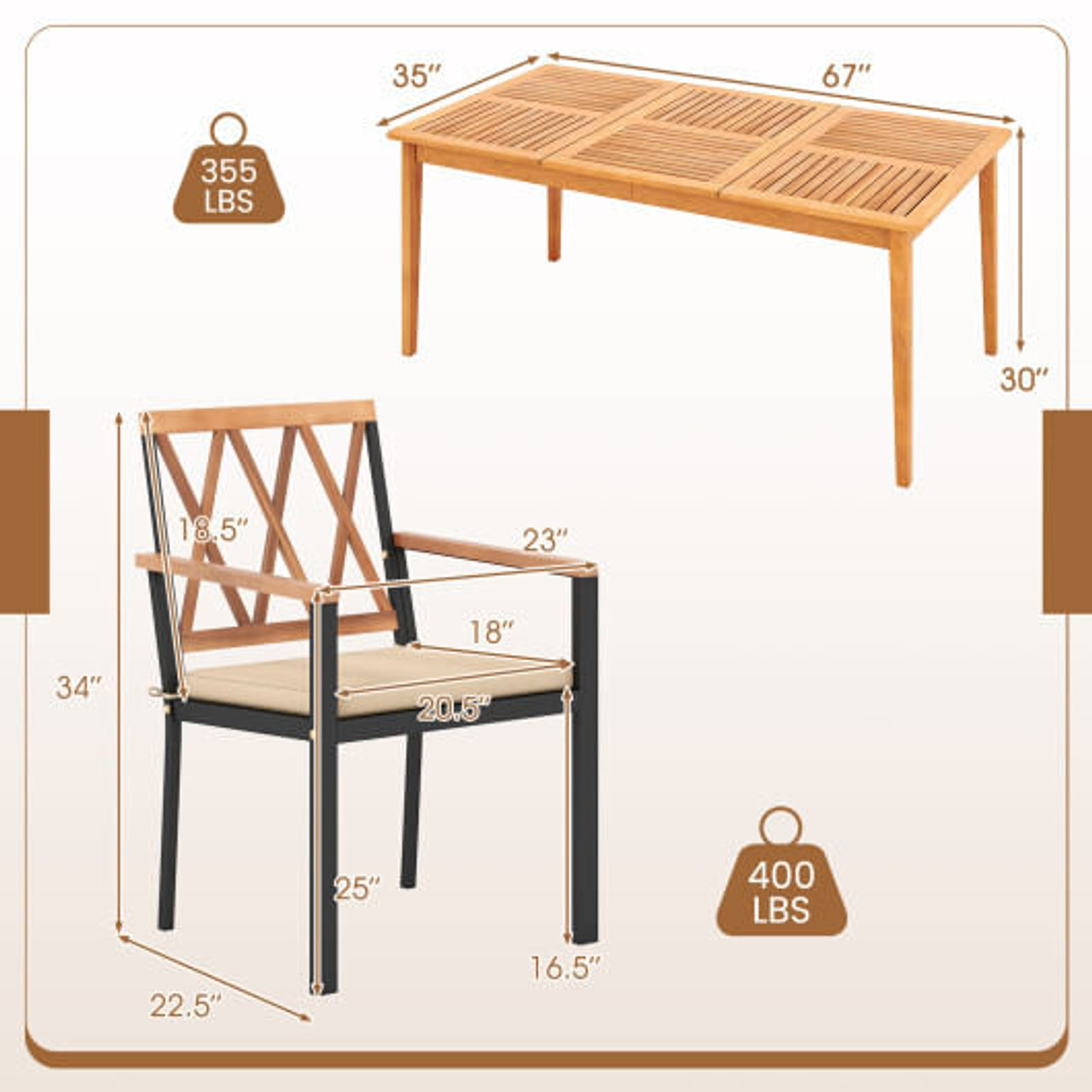 7 Piece Patio Acacia Wood Dining Set Solid Wooden Dining Furniture with Umbrella Hole 7 Piece Patio Acacia Wood Dining Set Solid Wooden Dining Furniture with Umbrella Hole