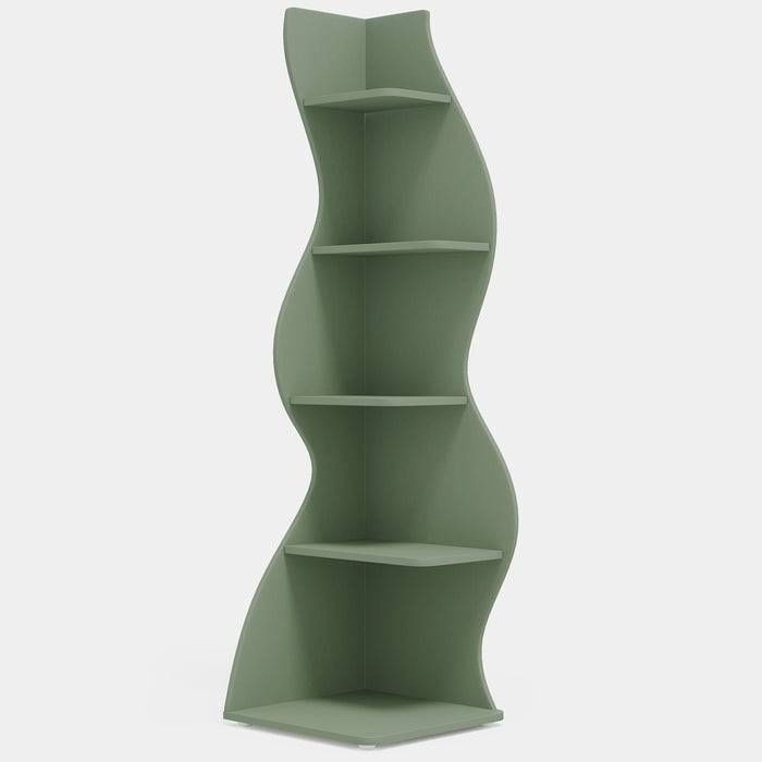 Modern Whimsical 5 Shelf Corner Bookcase in Green Wood Finish