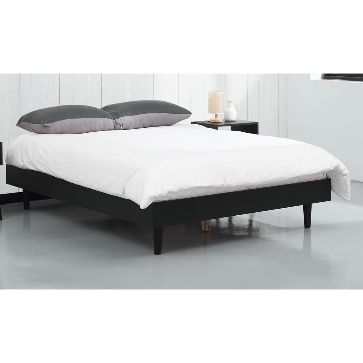 Full size Mid-Century Modern Platform Bed Frame in Black Wood Finish